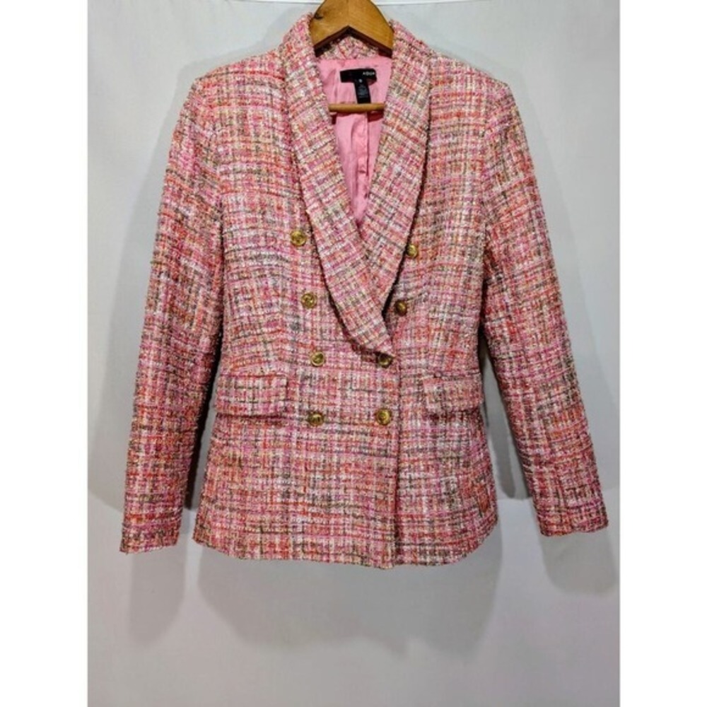 Aqua Pink Gold Tweed Double Breasted Blazer Jacket Size XS - Picture 10 of 16